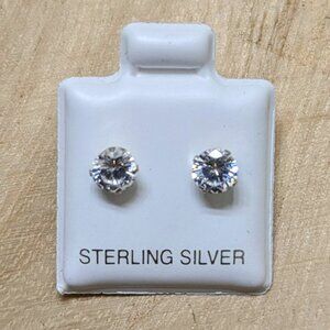 🆕.925 STERLING SILVER ROUND CUBIC ZIRCONIA STUD EARRINGS - UNISEX